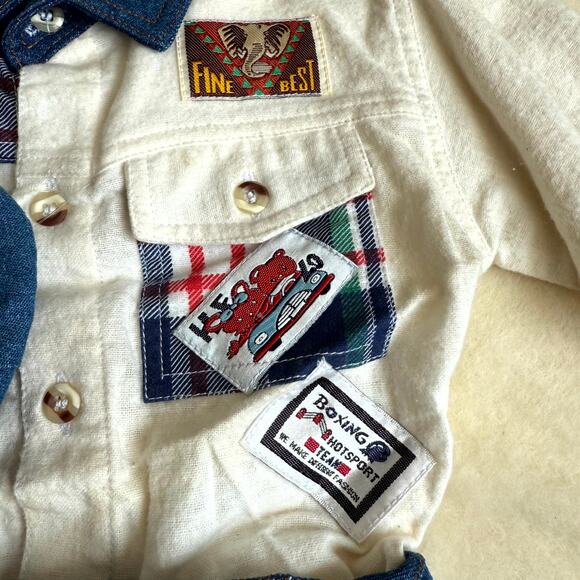 Vintage 90s MGM Kid's Fashion 3-Piece Pants Set Boys 12M Denim Patchwork Belt - Picture 7 of 10